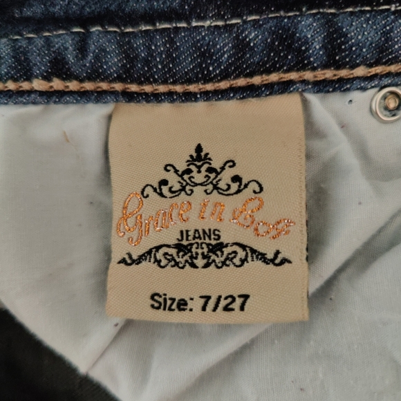 Grace In LA Jeans Sequin Slightly Distressed Boot Cut Blue Jeans Women's 27. - Picture 8 of 8